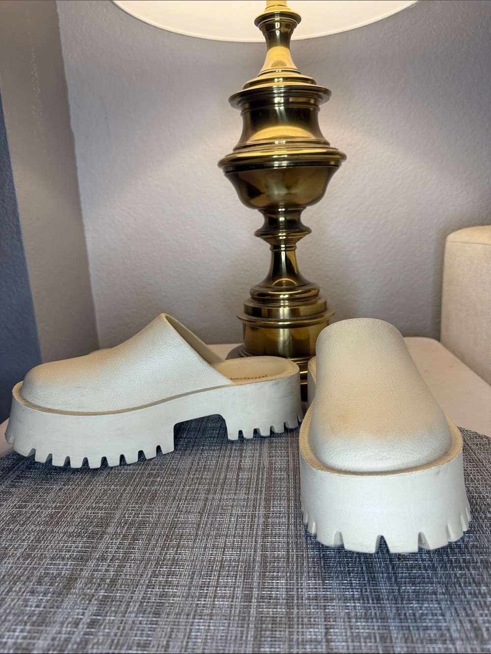Jeffrey Campbell Cream Chunky Platform Clog Mules